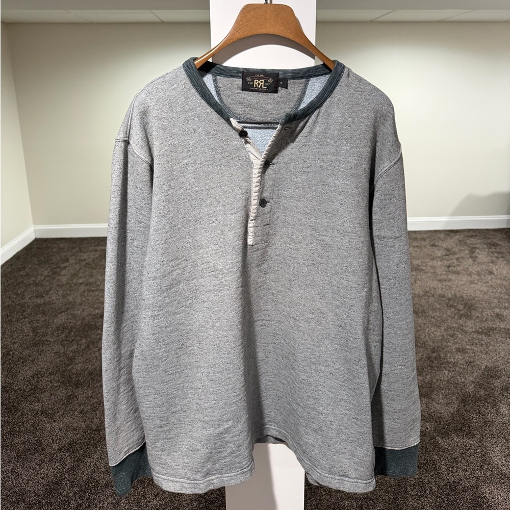 RRL Ralph Lauren Heather Grey Henley Sweater Button Shirt